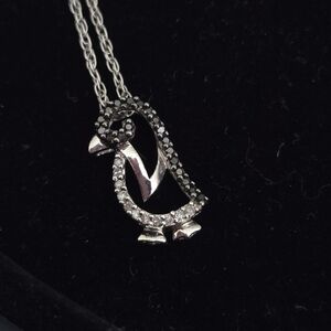 Black & White DIAMOND 925 Sterling Silver PENGUIN Pendant 18"‎ Necklace